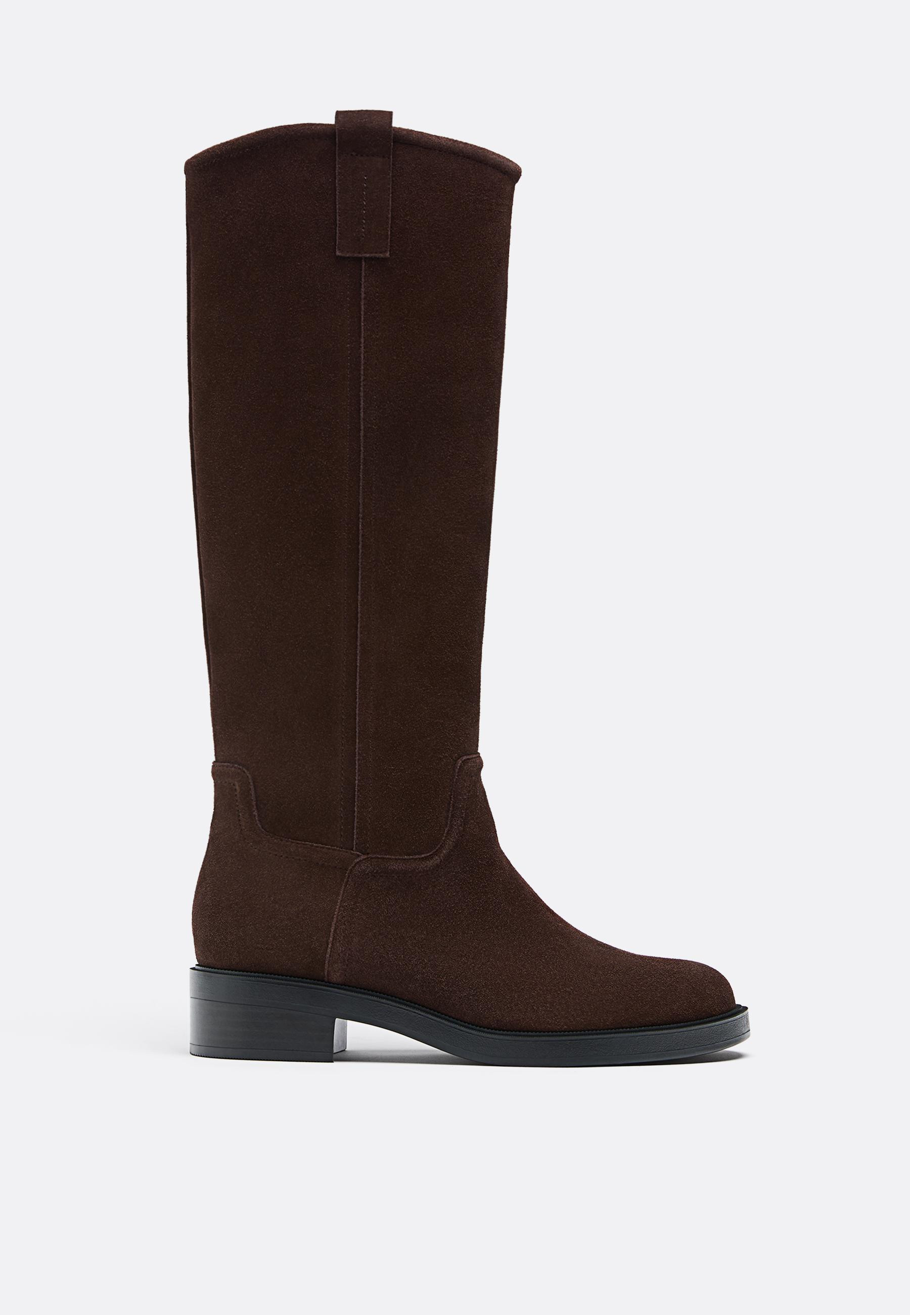 Flat leather equestrian boot - Women's Leather | Stradivarius United Kingdom | Stradivarius (UK)