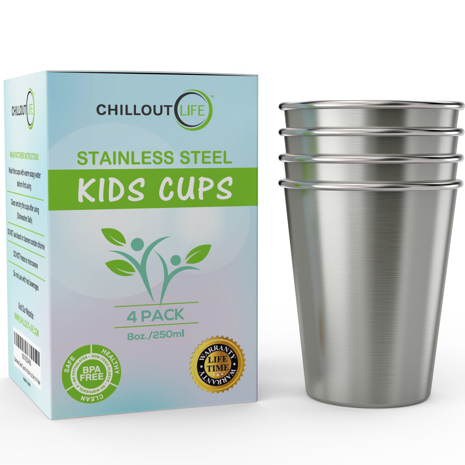 CHILLOUT LIFE Stainless Steel Kids Cups 8 oz - Stainless Steel Small Children Cups for Home & Out... | Amazon (US)