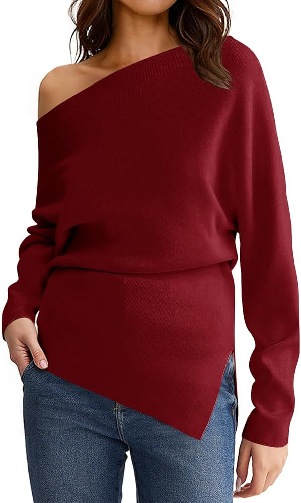 Saodimallsu Womens Off One Shoulder Sweaters Long Sleeve 2025 Casual Fall Pullover Knit Tops | Amazon (US)