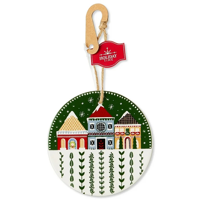 Green and Red Ceramic Quaint Village Christmas Ornament, 4", by Holiday Time | Walmart (US)