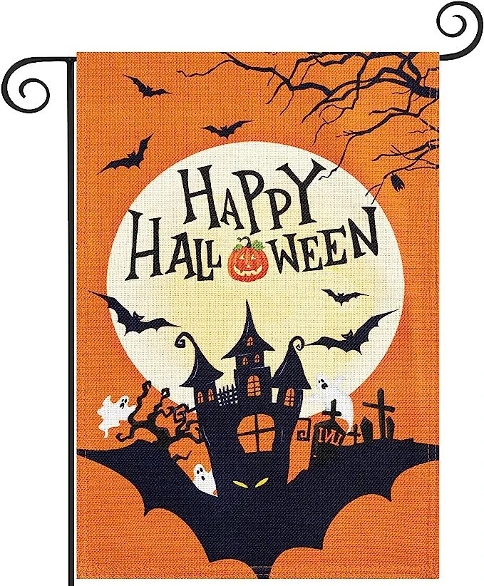 Hogardeck Halloween Garden Flag, Happy Halloween Pumpkin Witch Garden Decorations Outdoor, Burlap... | Amazon (US)