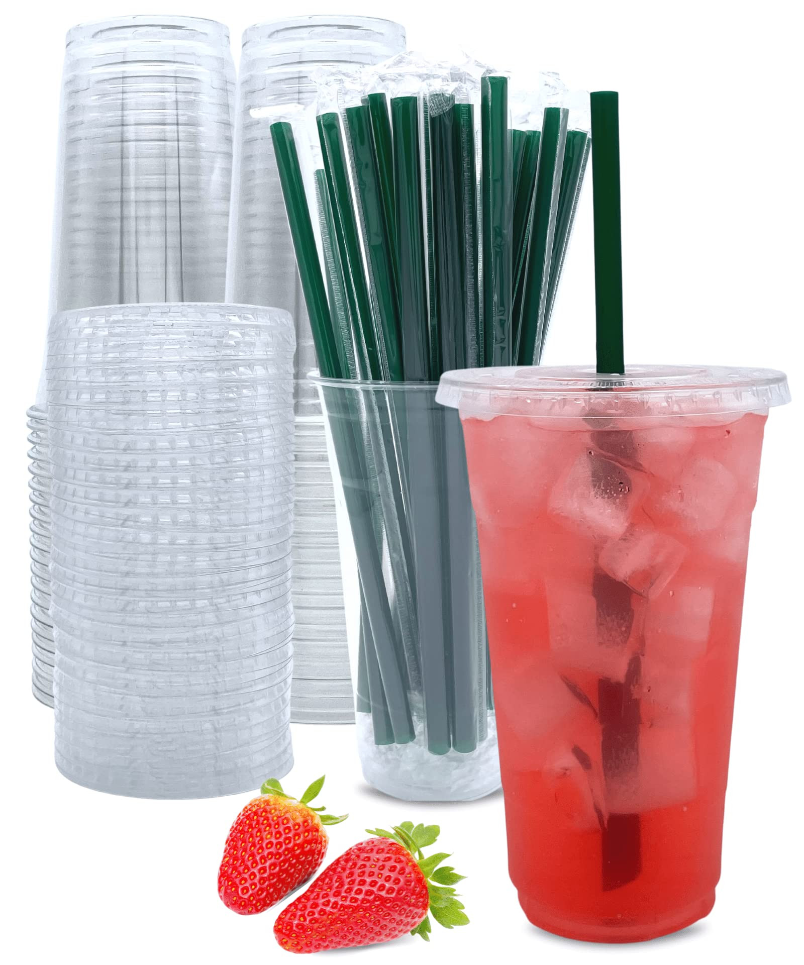 [50 Sets] 24 oz Clear Plastic Cups with Lids and Straws, Disposable Coffee Cups | Amazon (US)