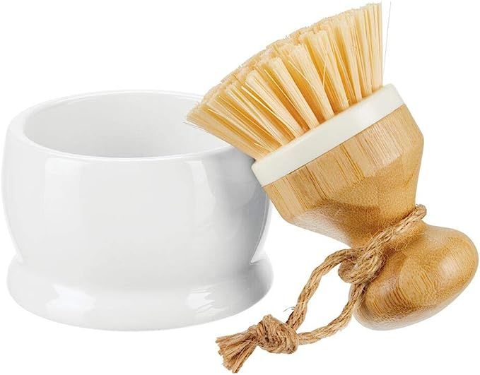 mDesign Bamboo Round Mini Palm Scrub Brush, Stiff Bristles with Holders - Wash Dishes, Pots, Pans... | Amazon (US)