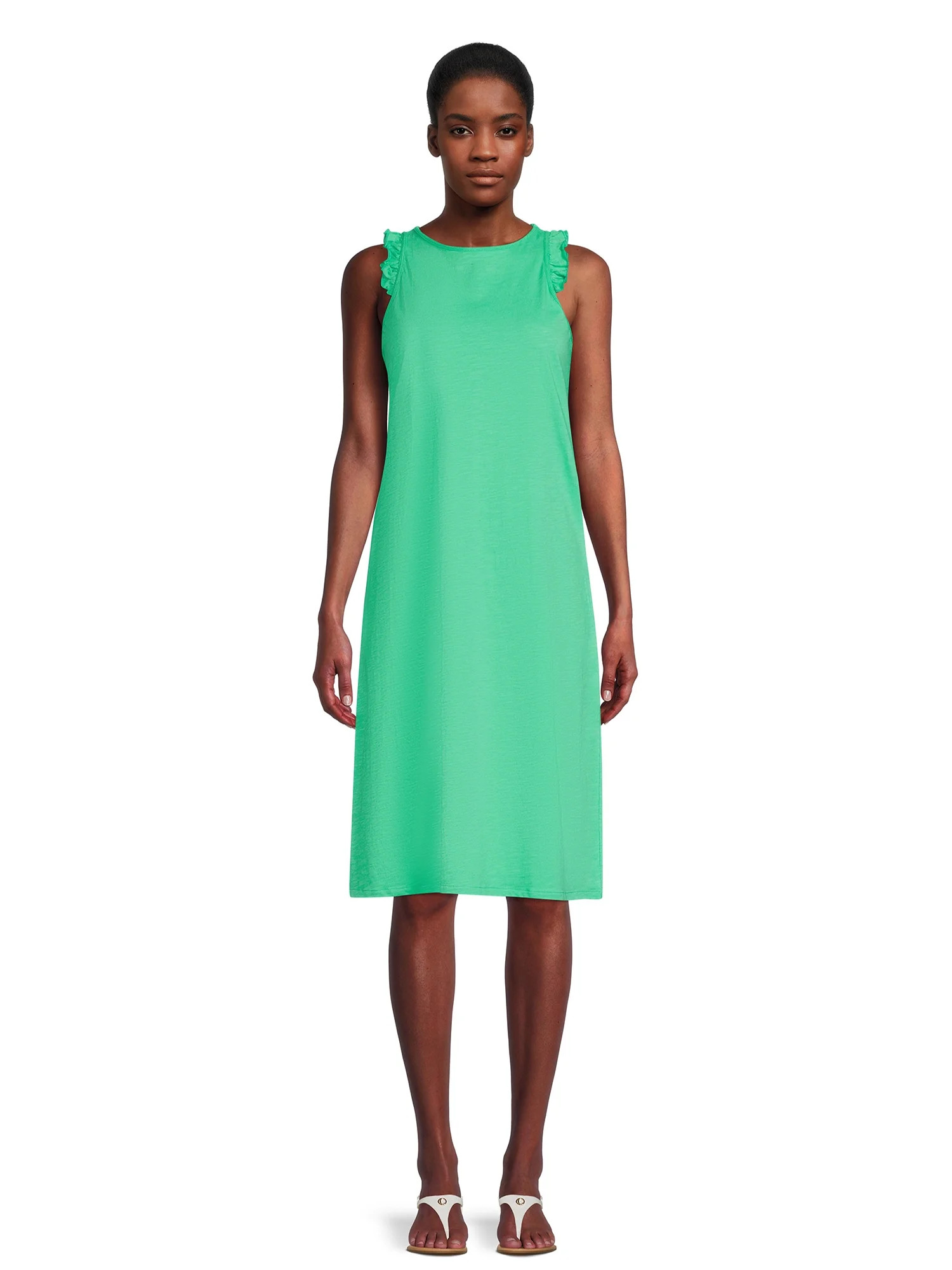 Time and Tru Women's Lettuce Edge Midi Dress | Walmart (US)