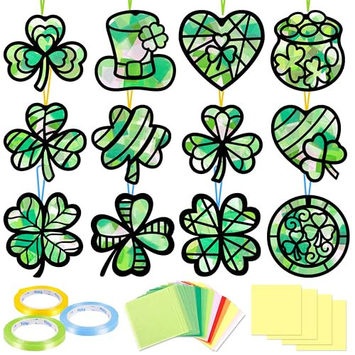 Renbuzhu 40PCS St. Patricks Day Crafts Bulk: Paper Shamrock Suncatchers, Saint Patrick's DIY Kits, Window Stained Glass Effect Art Supplies | Amazon (US)