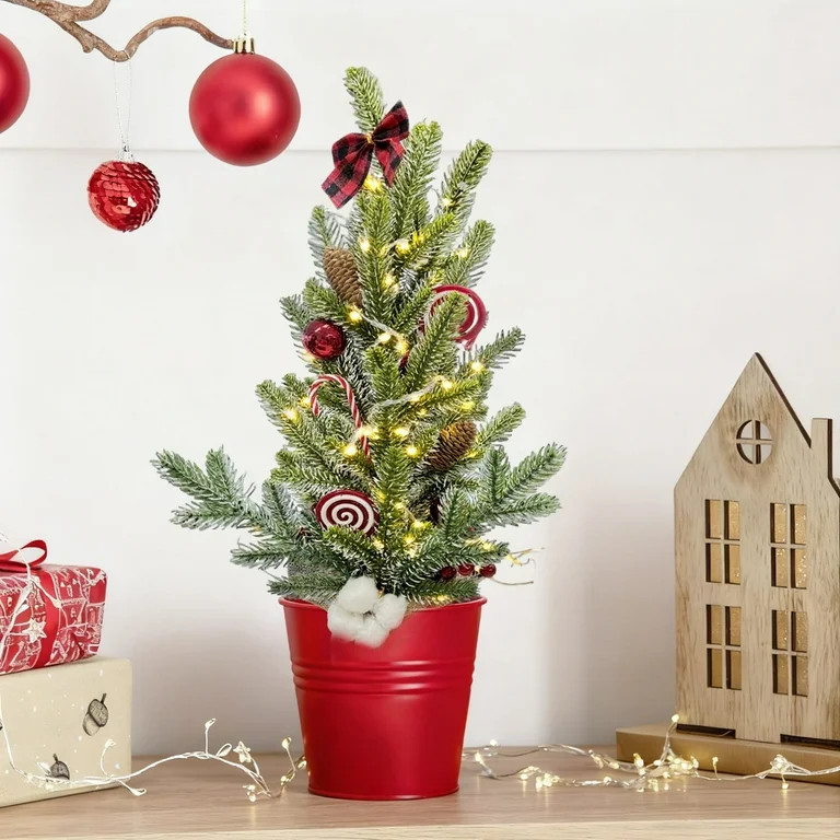 HioHa Pre-Lit Mini Christmas Tree 18 Inch - Small Tabletop Artificial Tree with Lights for Indoor... | Walmart (US)