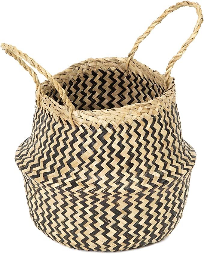 Compactor Small Woven Seagrass Belly Storage Basket 27 x 27 x 26 cm, Natural/Black | Amazon (UK)