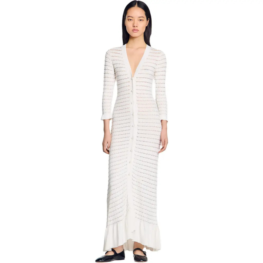 SANDRO Maxi dress with pearl details in Ecru at Nordstrom, Size 34 Eu | Nordstrom