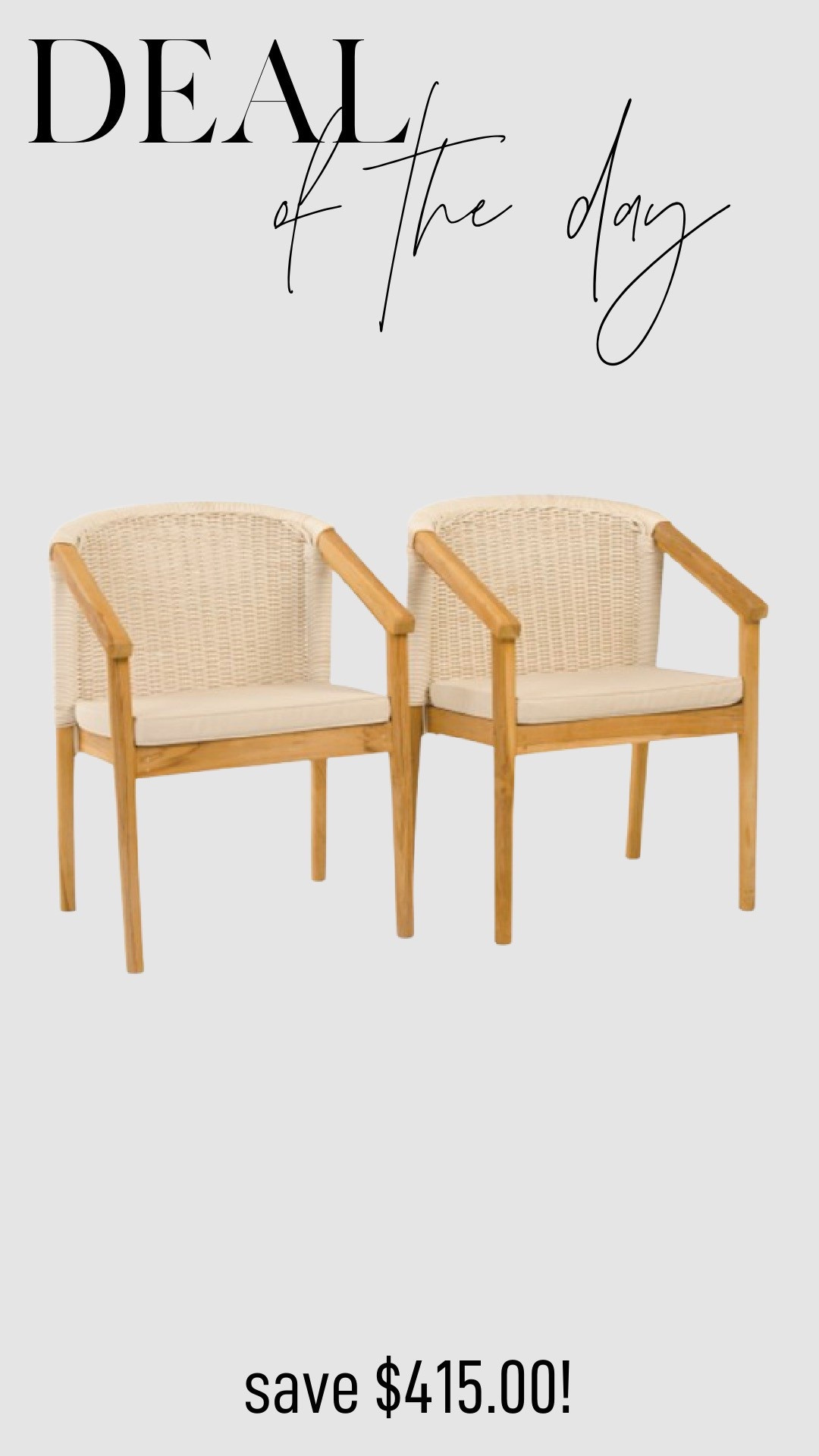 This outdoor set of 2 teak chairs offers timeless elegance and exceptional durability for your patio or garden. Crafted from high-quality teak wood, these chairs are built to withstand the elements while maintaining their beauty over time. The natural finish enhances the wood’s rich grain, adding a touch of sophistication to any outdoor setting. Whether you’re enjoying a morning coffee or relaxing in the evening, these sturdy, stylish chairs provide both comfort and lasting appeal.

#LTKHome #LTKSeasonal #LTKSaleAlert