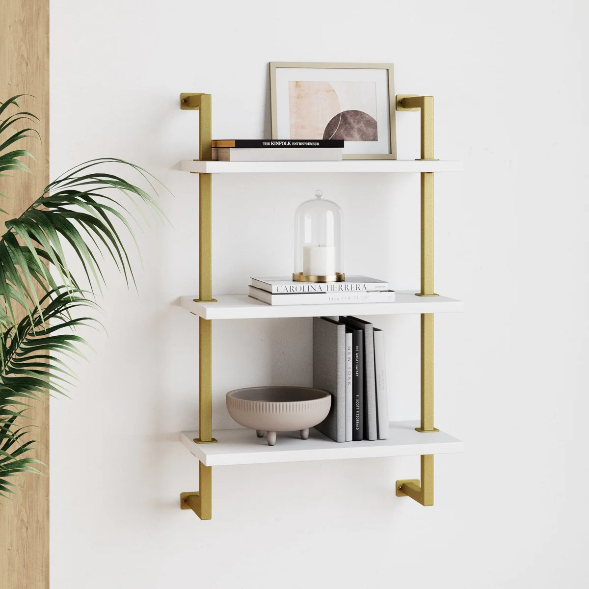Theo Gold Ladder Bookcase | 3-Shelf | Gold Finish | Nathan James