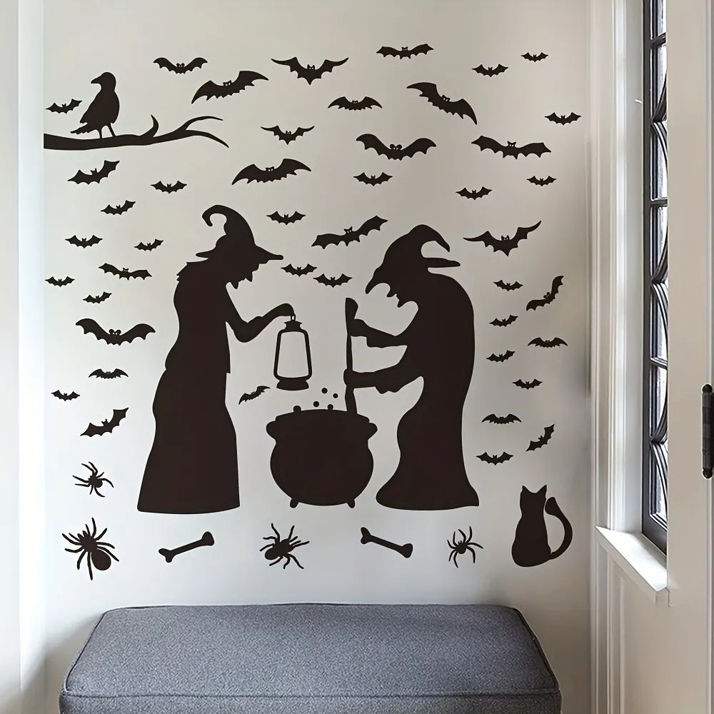Halloween Witch Wall Decor, Horror Halloween Wall Decals, Window Decorations, Party Supplies, 2 W... | Temu Affiliate Program