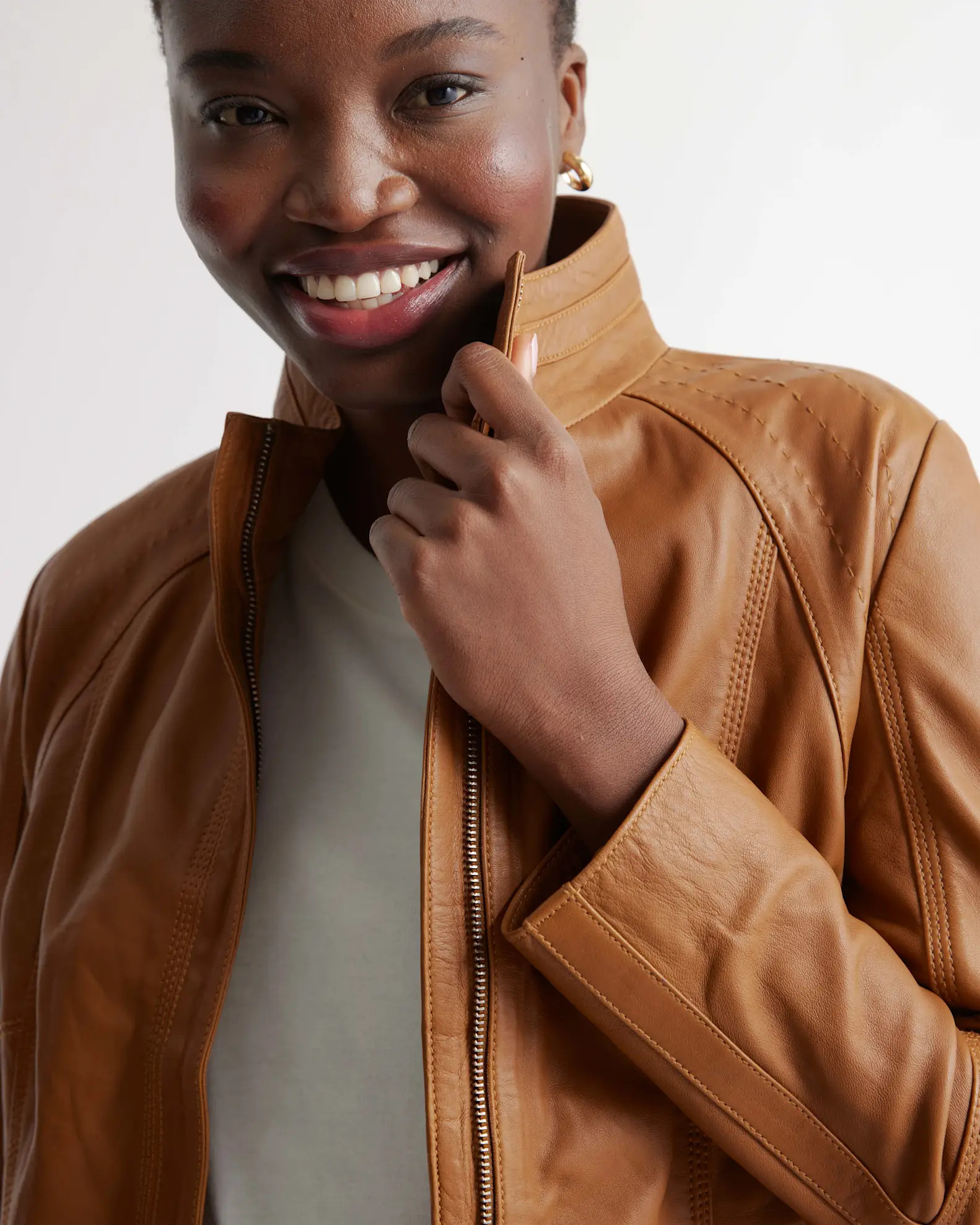 100% Leather Stand-Collar Jacket | Quince