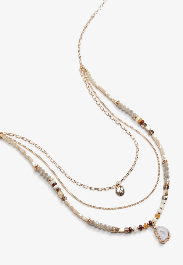 White Stone Layered Beaded Necklace | Maurices