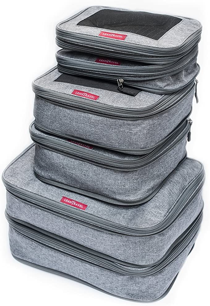 Compression Packing Cubes for Travel, Set of 6, Color Grey, Double Zipper, LeanTravel | Amazon (US)