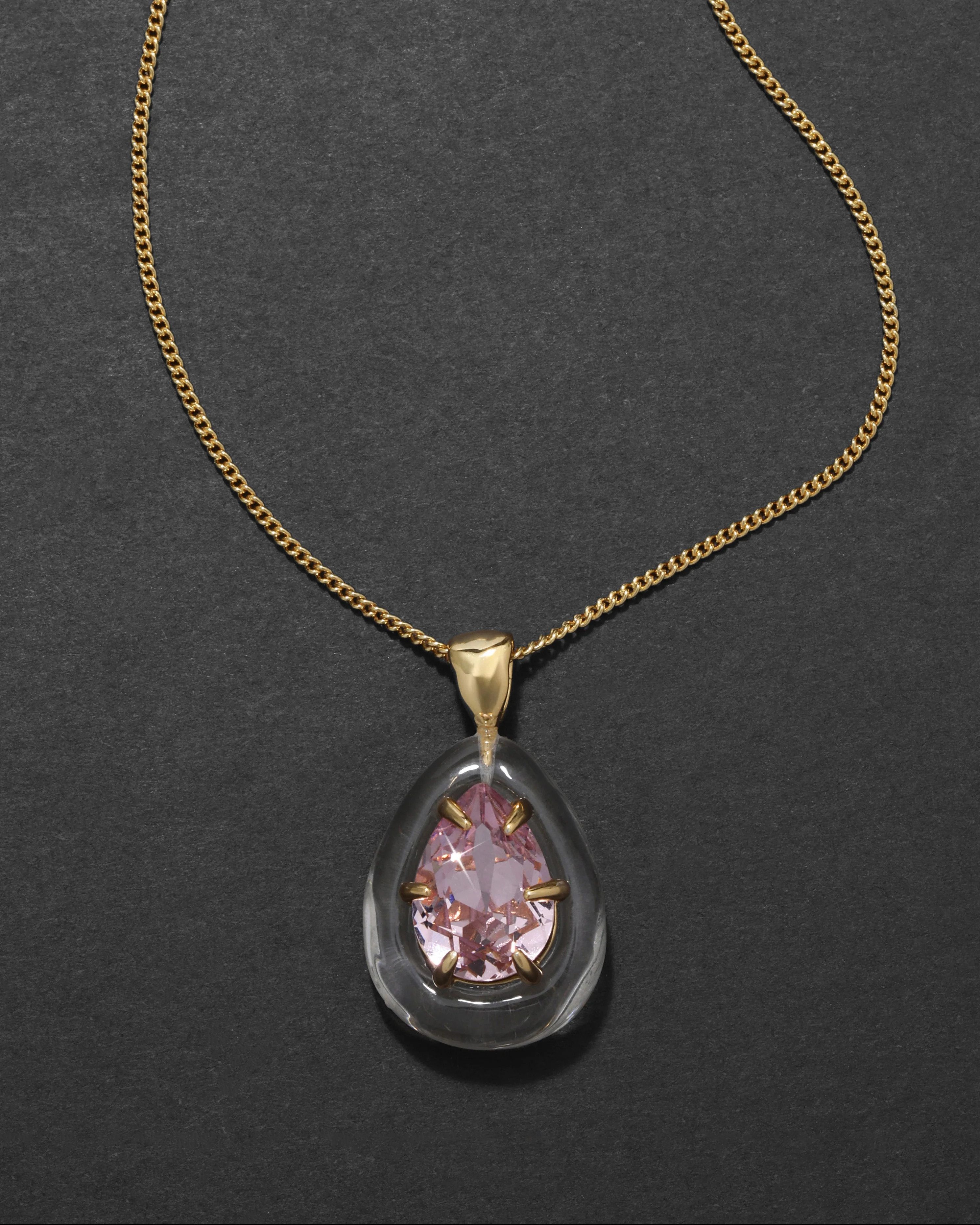 Bonbon Crystal Teardrop Lucite Pendant Necklace- Clear + Petal Crystal | Alexis Bittar