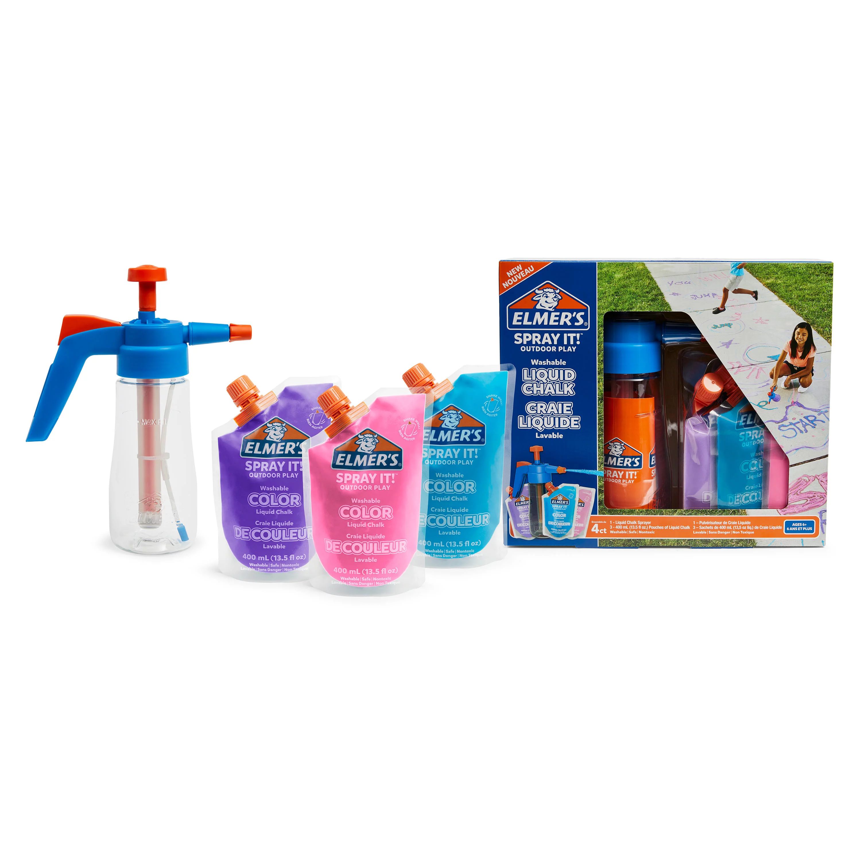 Elmer’s Spray It! Outdoor Play Washable Liquid Chalk Kit, Chalk Sprayer and Refills, 4 Count - ... | Walmart (US)