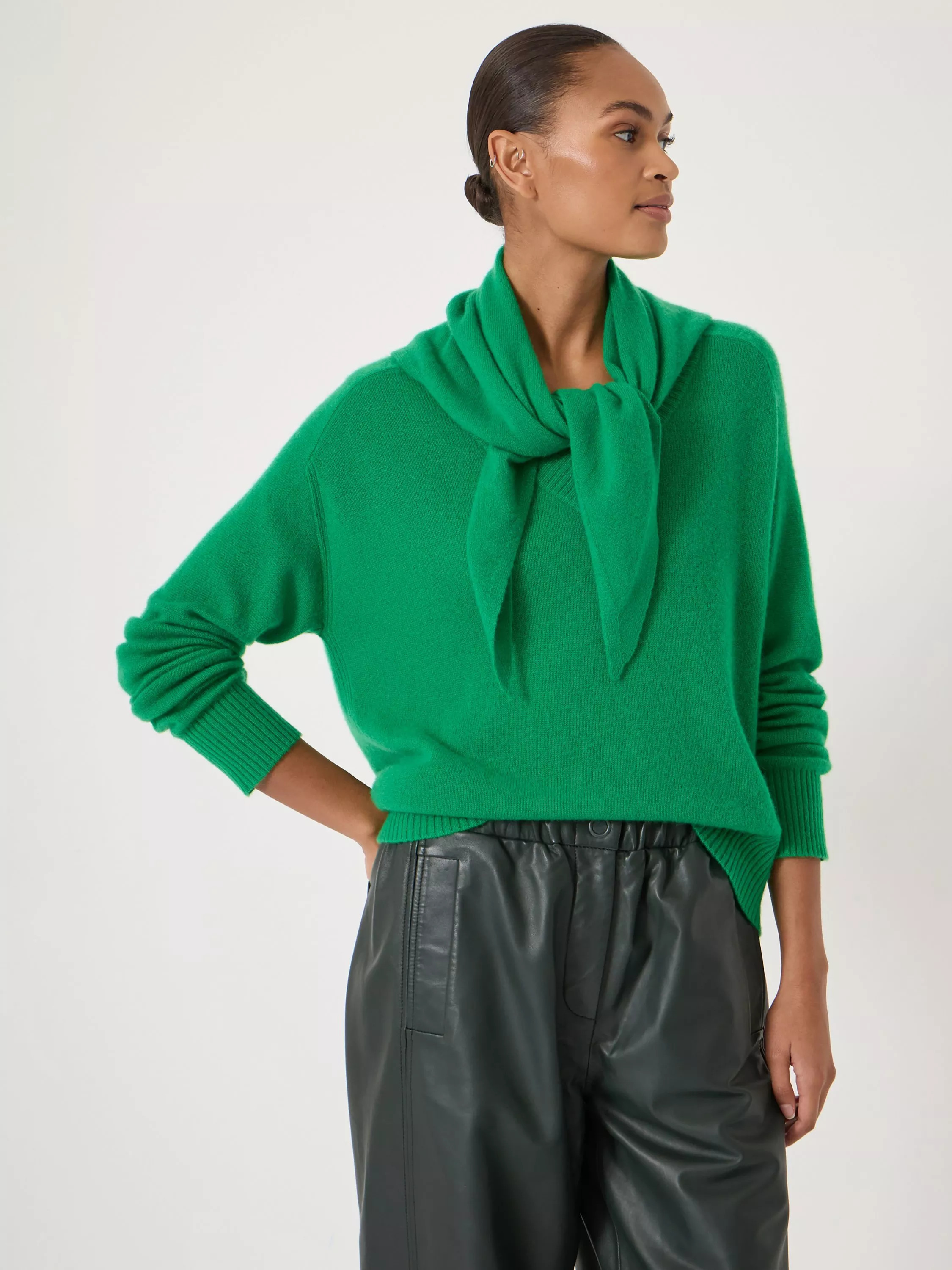 HUSH Triangle Pure Cashmere Scarf, Green | John Lewis (UK)