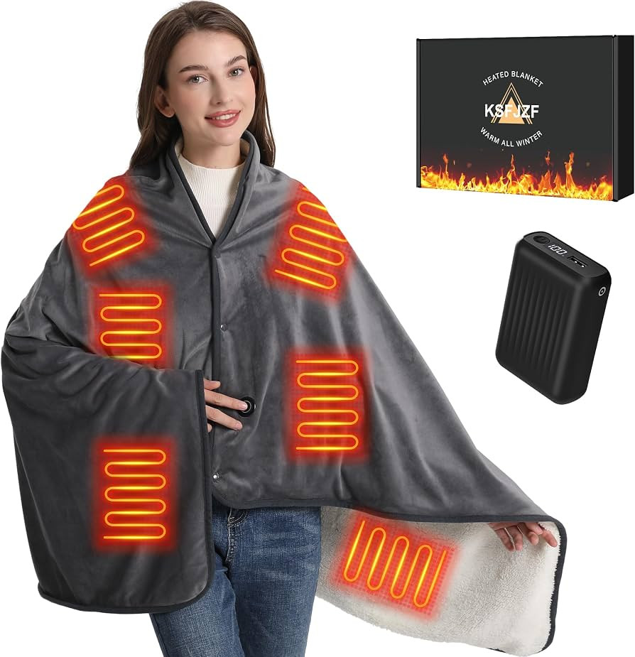 Heated Blanket, 59" x 35.5" Soft Cashmere Heated Blanket with Power Bank, 8 Zones Heating, 18400 ... | Amazon (US)