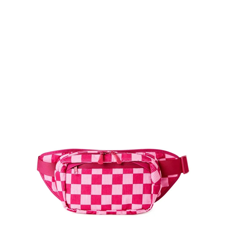 No Boundaries Women's Hands Free Rectangular Fanny Pack Rose Sangria Checker - Walmart.com | Walmart (US)
