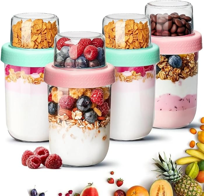 ComSaf Overnight Oats jars with Lids （16oz+4oz 4Pcs）, Dual-Laryer Chia Pudding Jars with Dry ... | Amazon (CA)