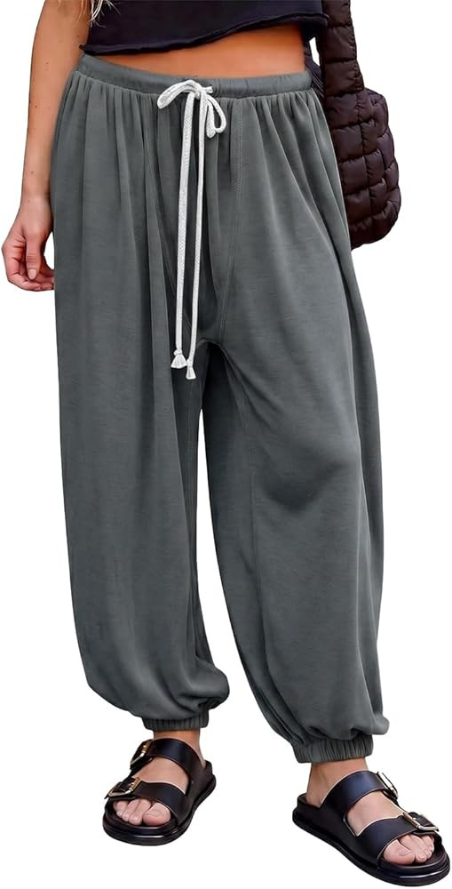 Womens Baggy Harem Pants Wide Leg Elastic Drawstring Pleated Trousers Casual Balloon Summer Pants... | Amazon (US)