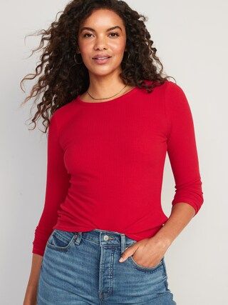 Plush Long-Sleeve Rib-Knit Slim-Fit T-Shirt for Women | Old Navy (US)