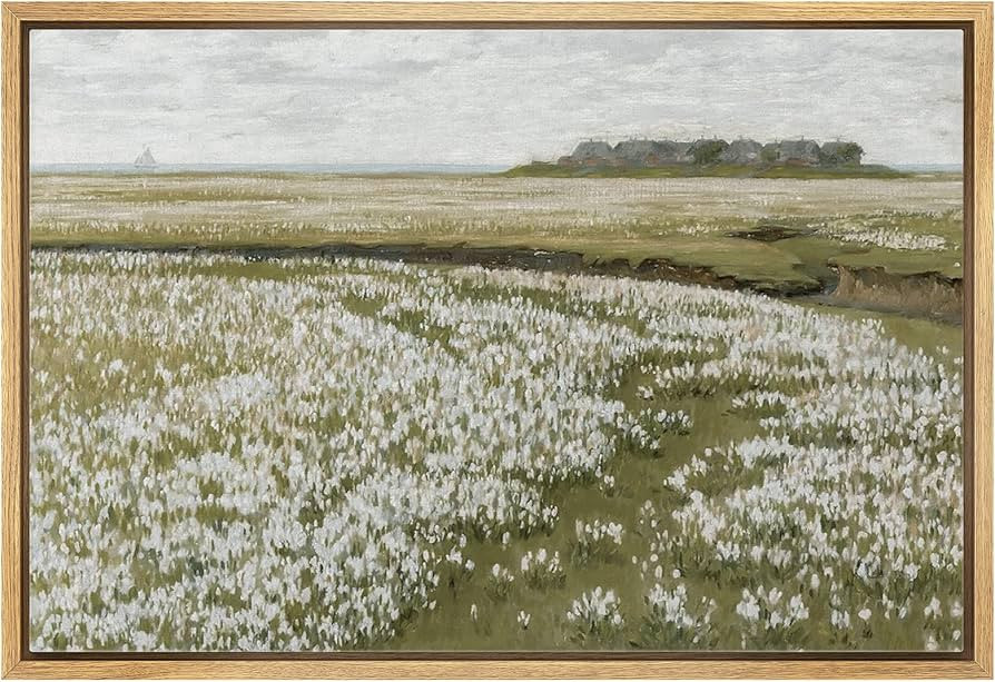 wall26 Framed Canvas Print Wall Art Vintage Retro Countryside Flower Field Nature Wilderness Illu... | Amazon (US)