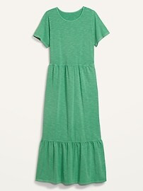 Short-Sleeve Slub-Knit Tiered Midi Swing Dress for Women | Old Navy (US)