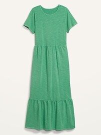 Short-Sleeve Slub-Knit Tiered Midi Swing Dress for Women | Old Navy (US)