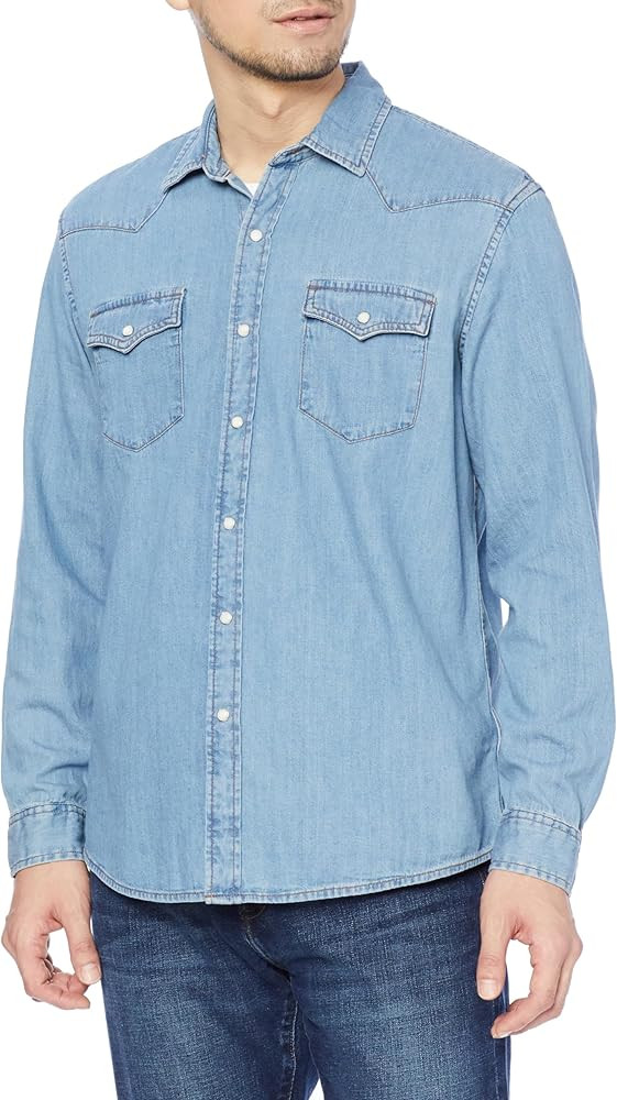 Amazon Essentials Men's Regular-Fit Long-Sleeve Denim Shirt | Amazon (US)