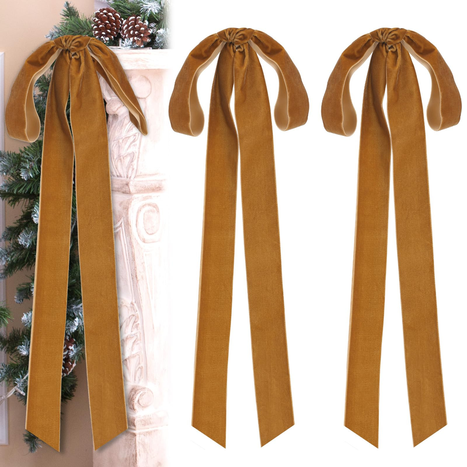 Joottuan 2 Pcs Khaki Velvet Christmas Bows, 23.5 x 8.7 Inches, Rustic Crafts, Velvet Bows for Chr... | Amazon (US)