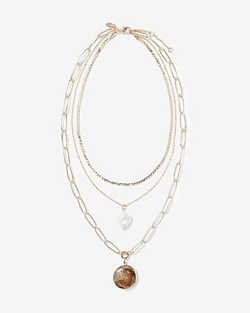 Pendant Pearl Layered Paperclip Necklace | Express