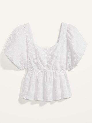 Puff-Sleeve Smocked Seersucker Babydoll Swing Blouse for Women | Old Navy (US)