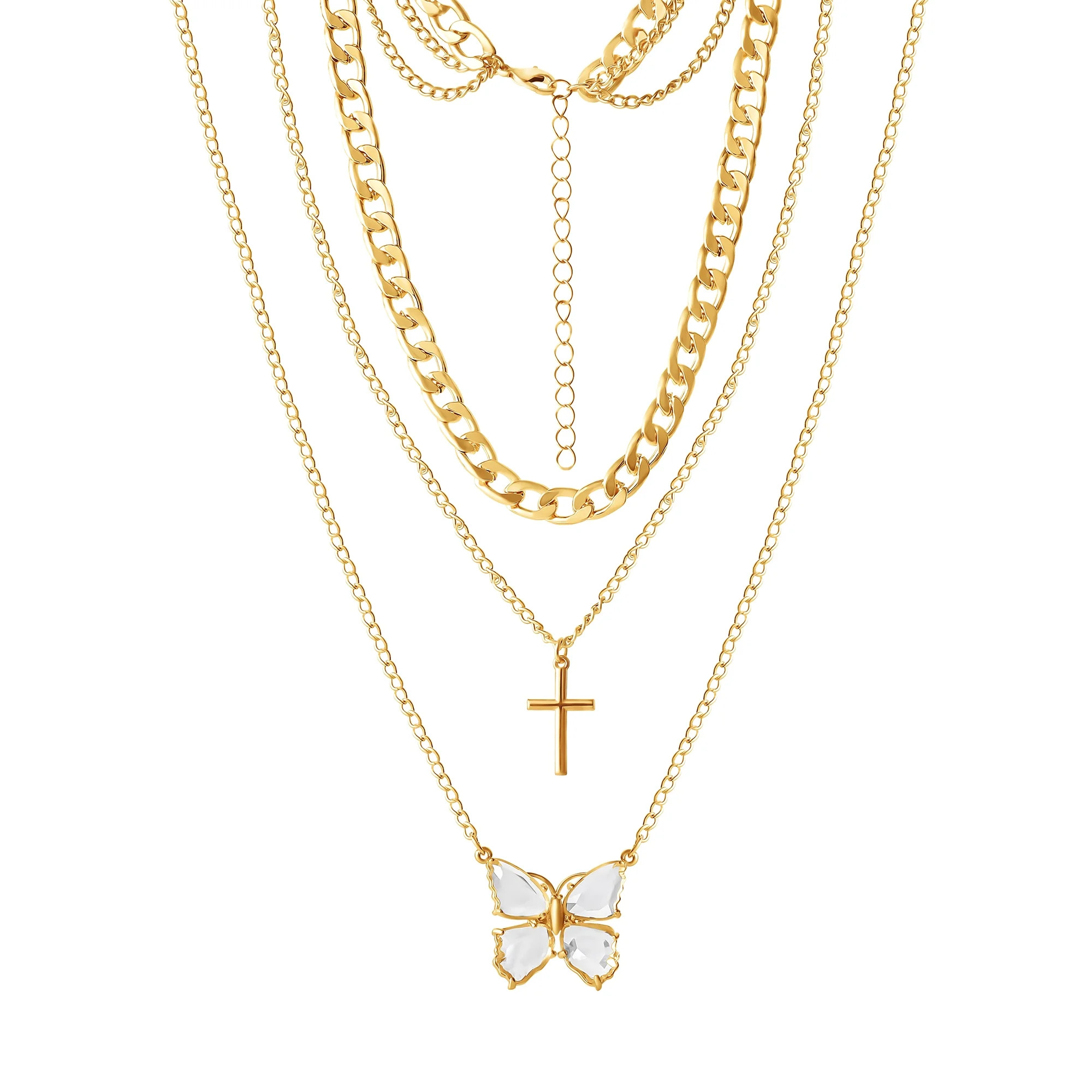 Jessica Simpson Women's Butterfly and Cross Layered Necklace | Walmart (US)