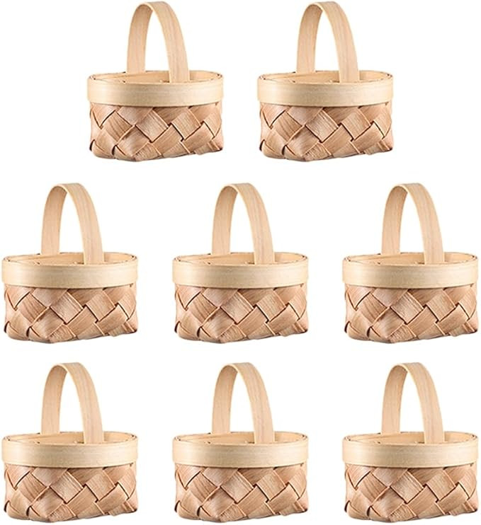 8pcs Mini Woven Baskets with Handles Wood Chip Baskets Dollhouse Picnic Basket Tiny Candy Basket ... | Amazon (US)