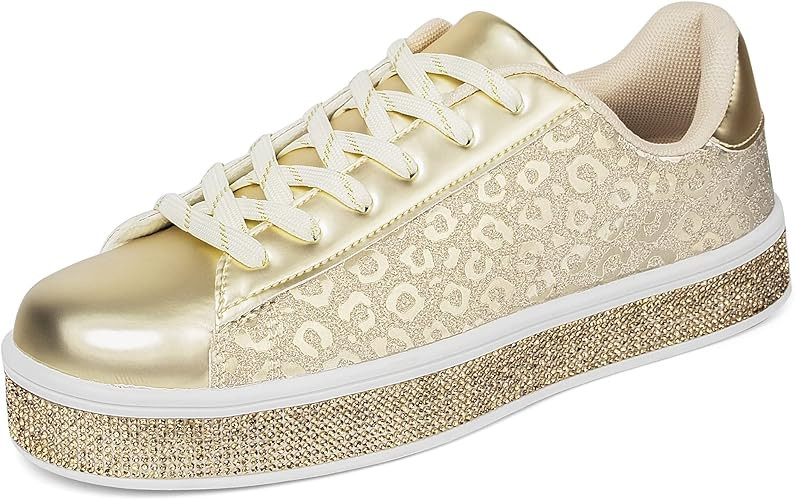 UUBARIS Women's Glitter Tennis Sneakers Neon Dressy Sparkly Sneakers Rhinestone Bling Wedding Bri... | Amazon (US)
