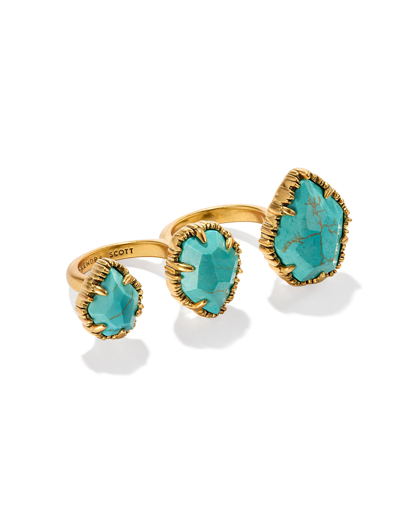 Naomi Vintage Gold Two Finger Statement Ring in Variegated Turquoise Magnesite | Kendra Scott