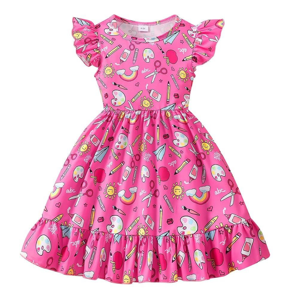 Toddler Girl Dresses Flutter Sleeve Summer Clothes School Outfit Girls Casual Swing Ruffle Dress ... | Amazon (US)