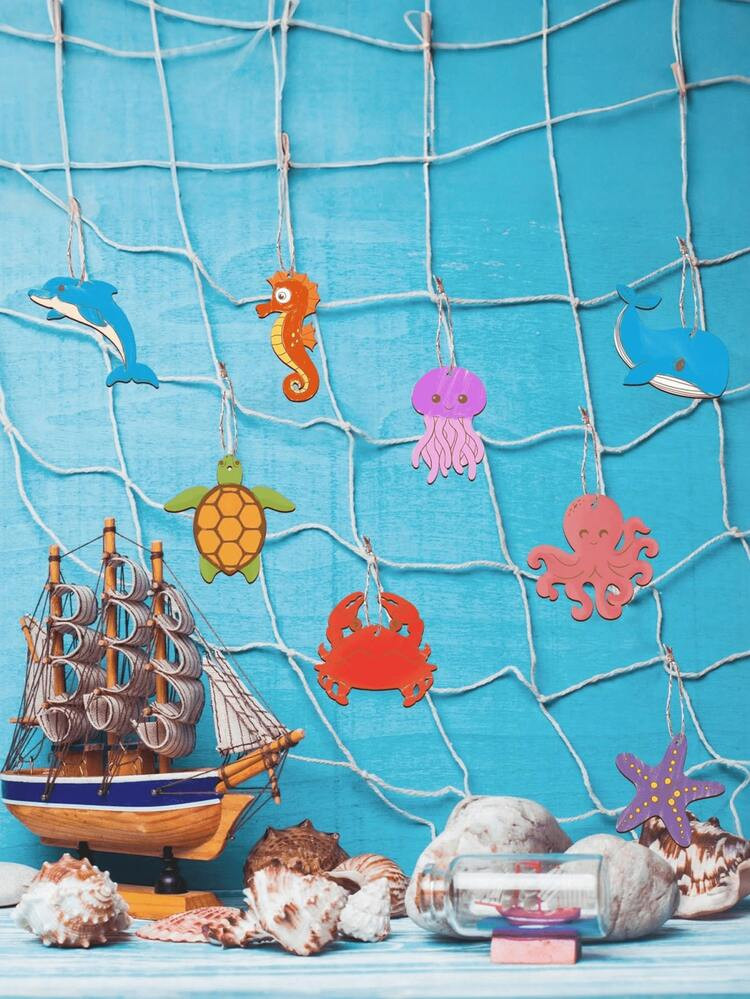 10/12/20pcs Unpainted Wooden Hollow Ocean Themed Decorations, DIY Colorable Ocean Creature Decor,... | SHEIN