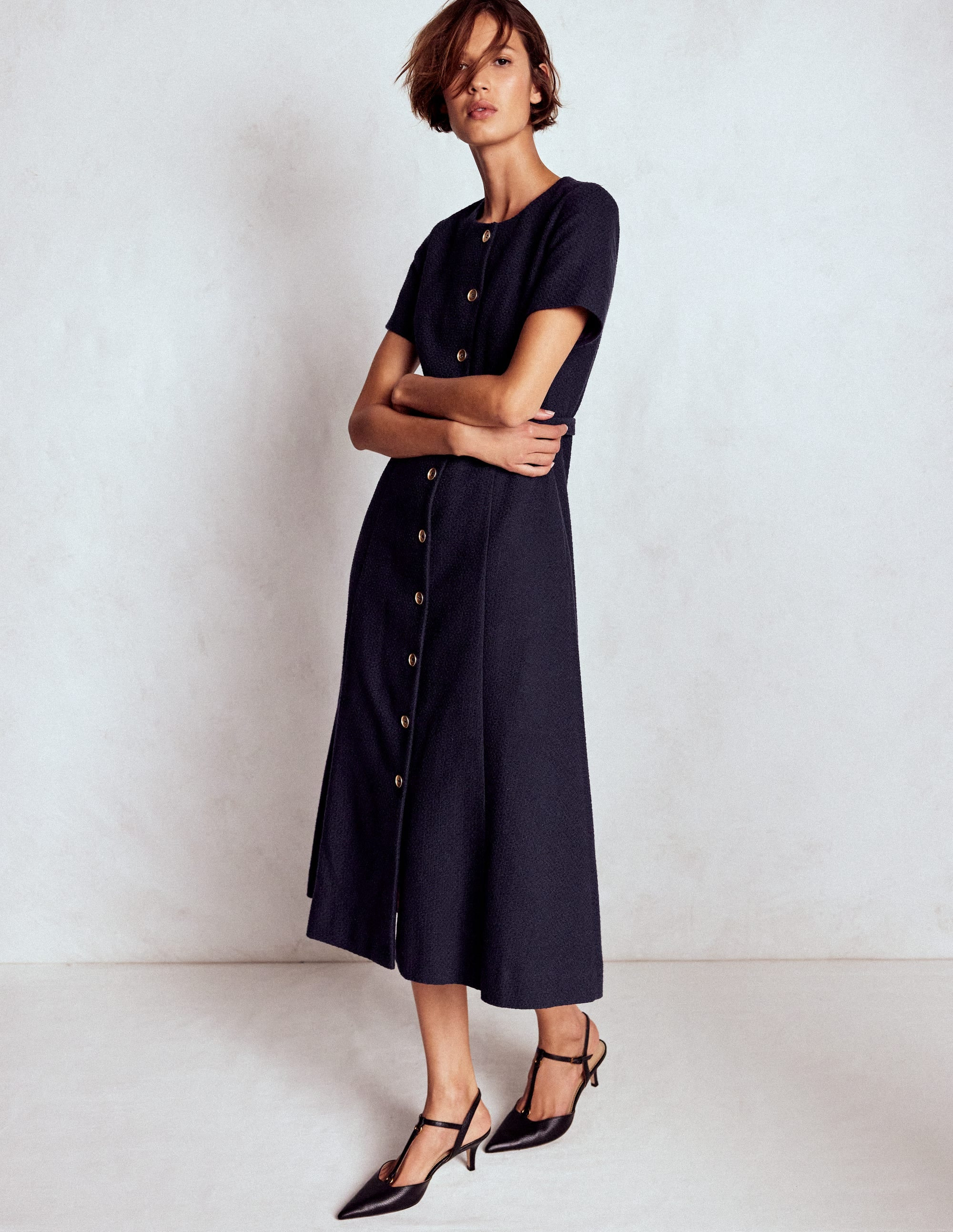 Charlotte Cotton Midi Dress-Navy | Boden (US)