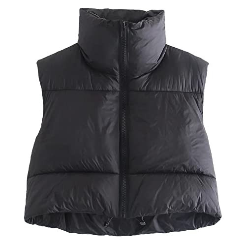 KEOMUD Women's Winter Crop Vest Lightweight Sleeveless Warm Outerwear Puffer Vest Padded Gilet Black Medium | Amazon (US)