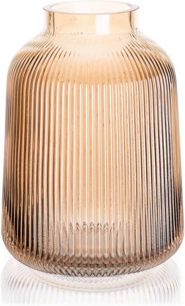 Ribbed Glass Vase, Fluted Glass Vase, Colored Glass Vase, Amber Flower Vase, Clear Glass Flower V... | Amazon (US)