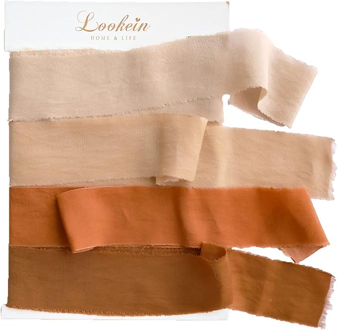Lookein Handmade 1.5" Chiffon Silk-Like Ribbon Swatch Chart Vintage Frayed Edges Ribbon for Weddi... | Amazon (US)