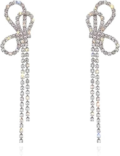 Luxval Rhinestones Earrings for Women silver rhinestone earrings Sparkly Long Linear Dangle Earri... | Amazon (US)