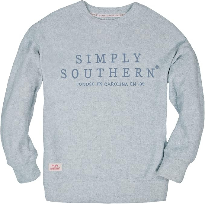 Blue Embroidered Simply Southern Long Sleeve Terry Top at Amazon Women’s Clothing store | Amazon (US)