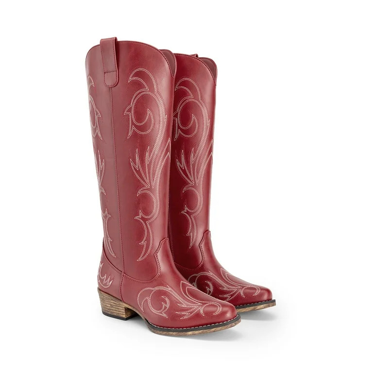 BURUDANI Women's Embroidered Western Cowboy Boots, Knee High Cowgirl Style with Chunky Heel & Sid... | Walmart (US)