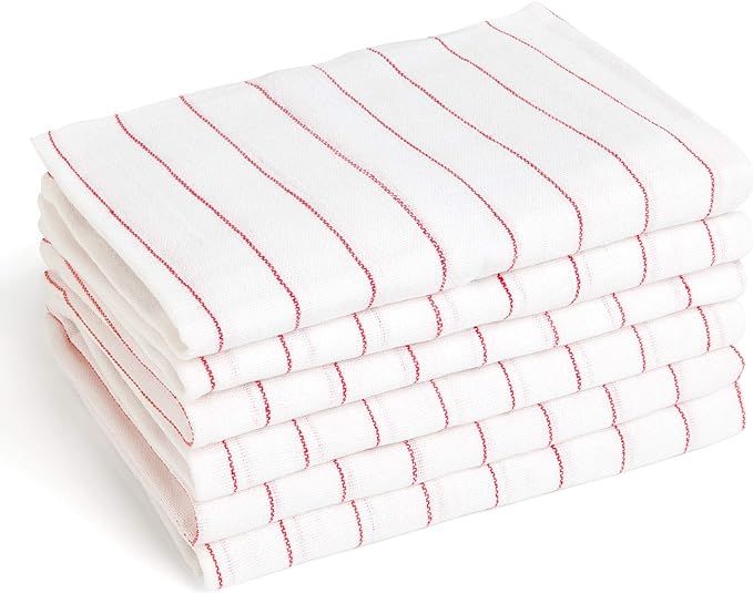 13 Glass Towels - 16" x 27" Commercial Grade 100% Cotton Kitchen Towels - Dish Towels in White wi... | Amazon (US)