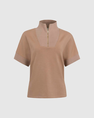 Splendid - Splendid x @Cellajaneblog Scubasoft Short Sleeve Quarter-Zip Sweatshirt - Praline | Splendid