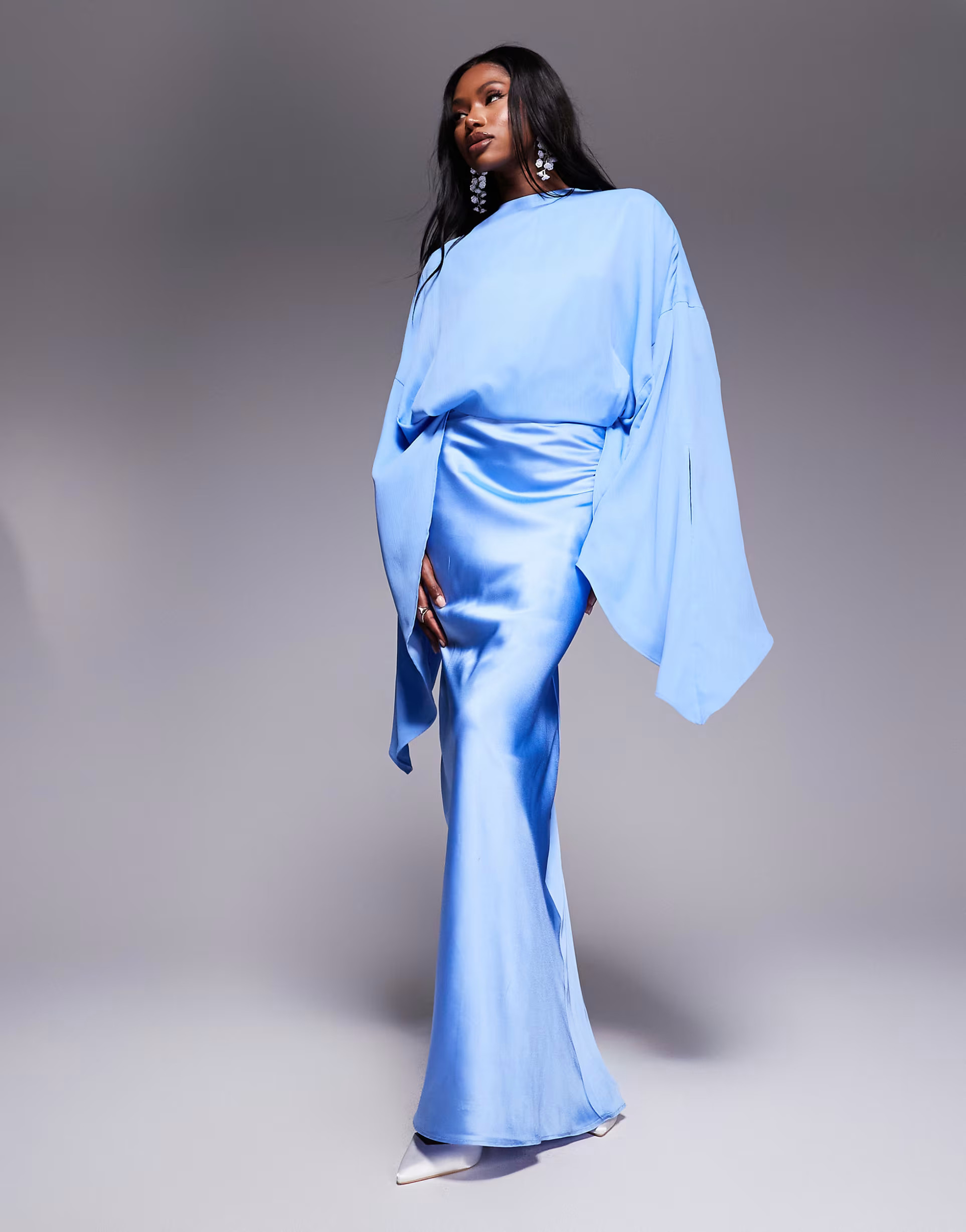 ASOS DESIGN chiffon overlay satin bias maxi dress in cornflower blue | ASOS (Global)