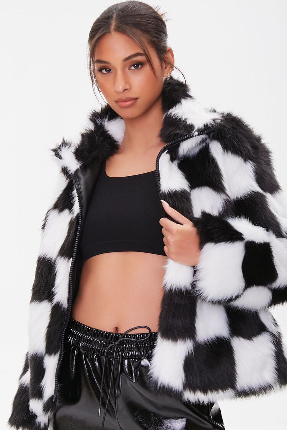 Checkered Faux Fur Coat | Forever 21 | Forever 21 (US)